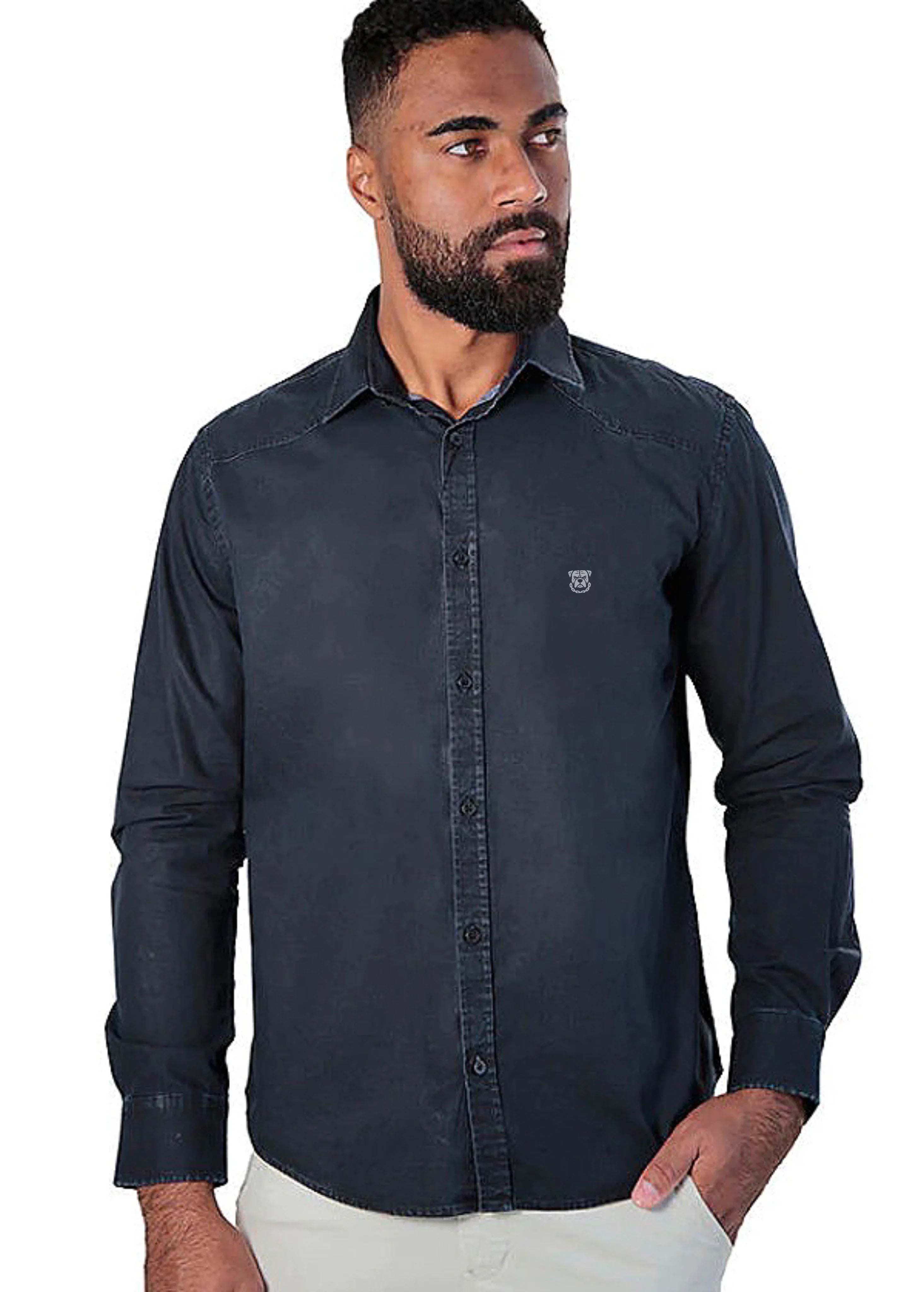 Camisa Jeans Manga Longa Slim Fit