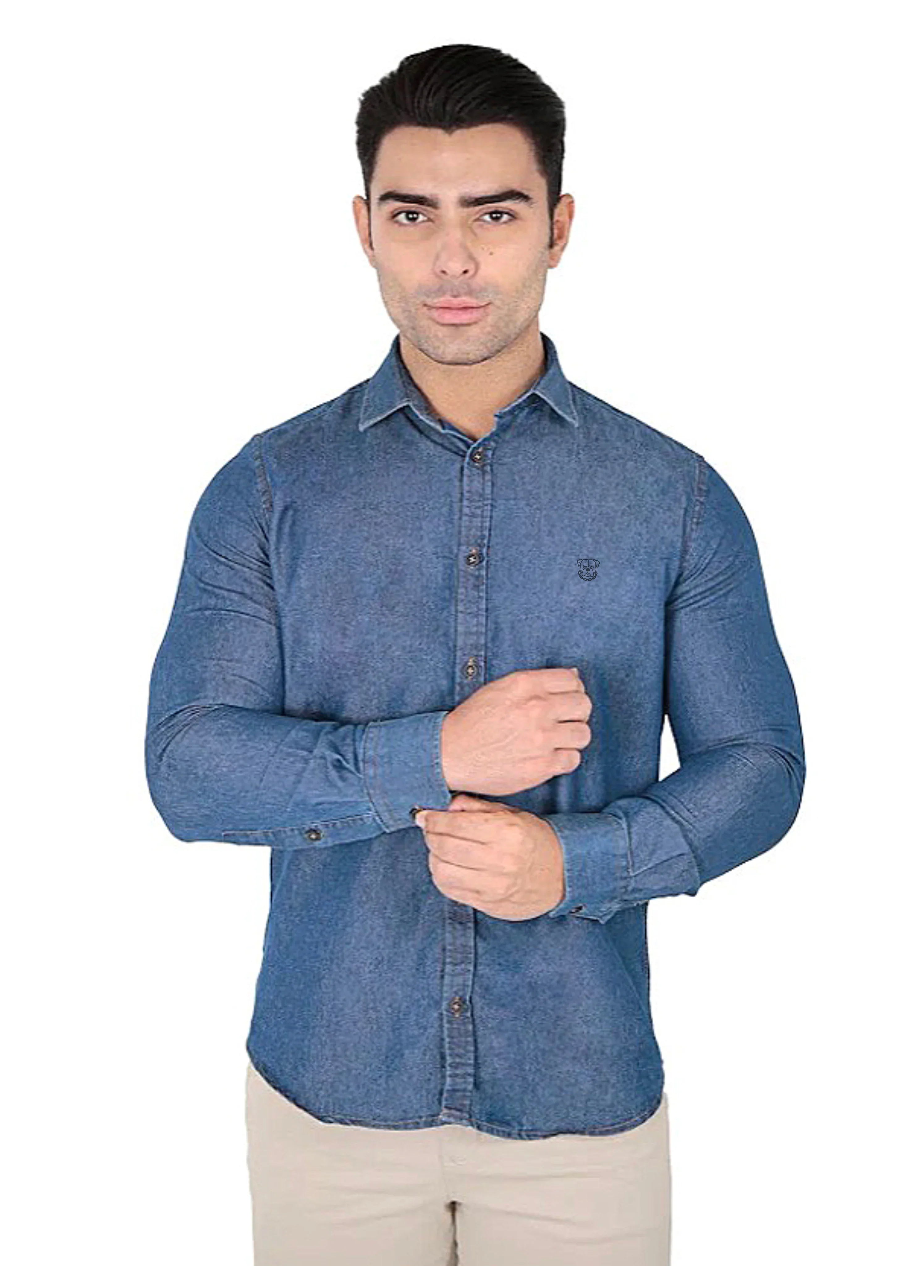 Camisa Jeans Manga Longa Slim Fit